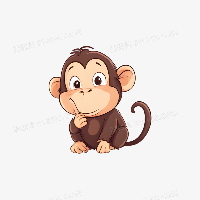 插画动物小猴思考表情包免抠元素