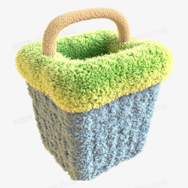 3D插画购物车毛绒购物车免抠元素
