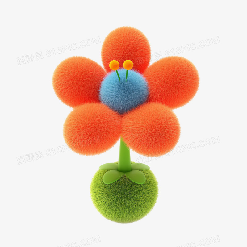 3D插画花朵毛绒花朵免抠元素