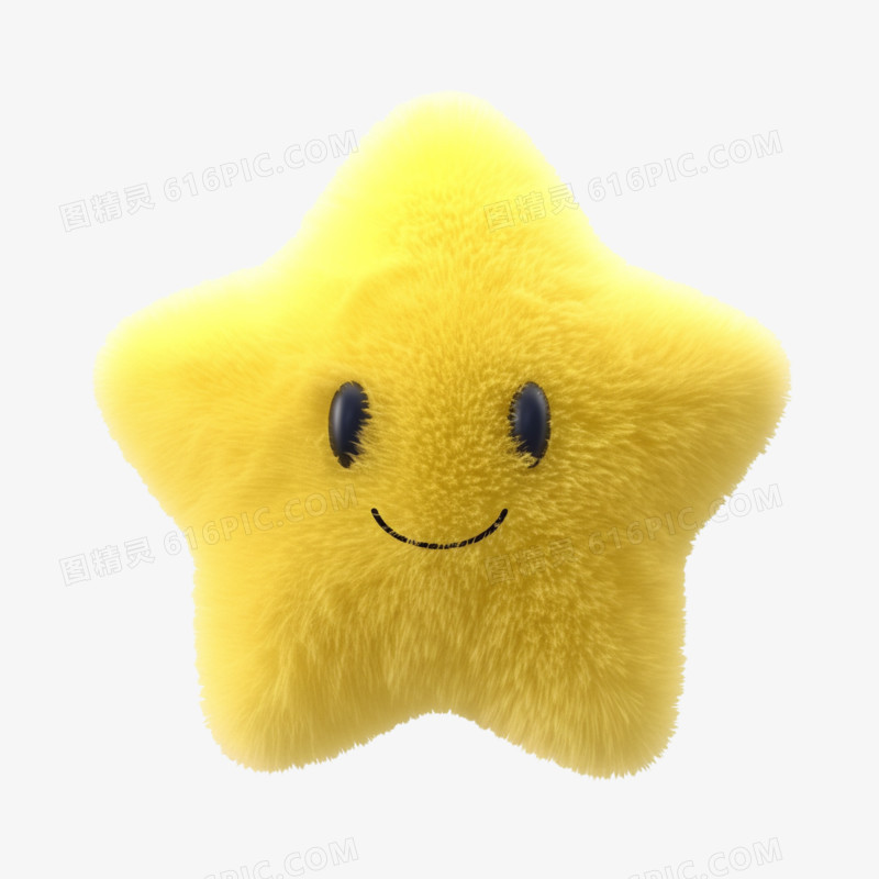 3D插画星星毛绒星星免抠元素