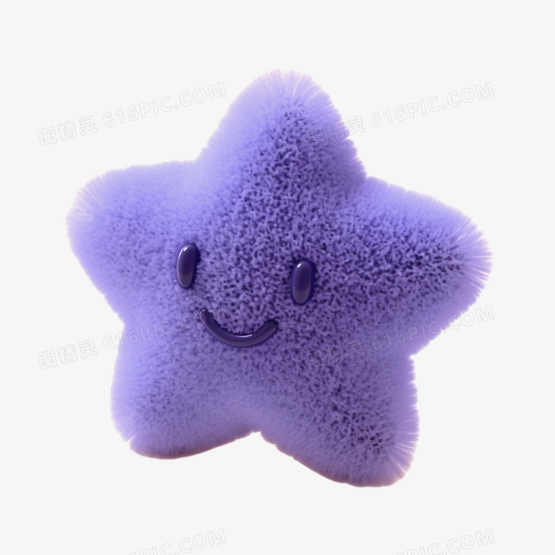 3D插画星星毛绒星星免抠元素