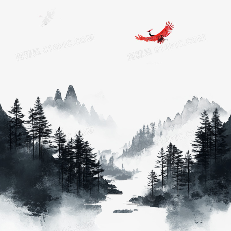 壁画风中国山水的免抠元素