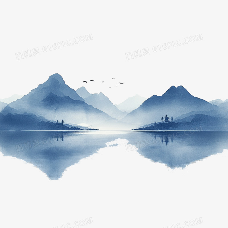 壁画风中国山水的免抠元素