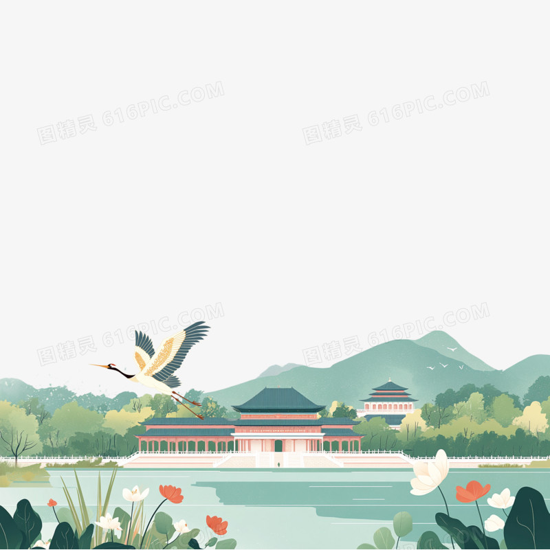 插画湿地公园湿地免抠元素