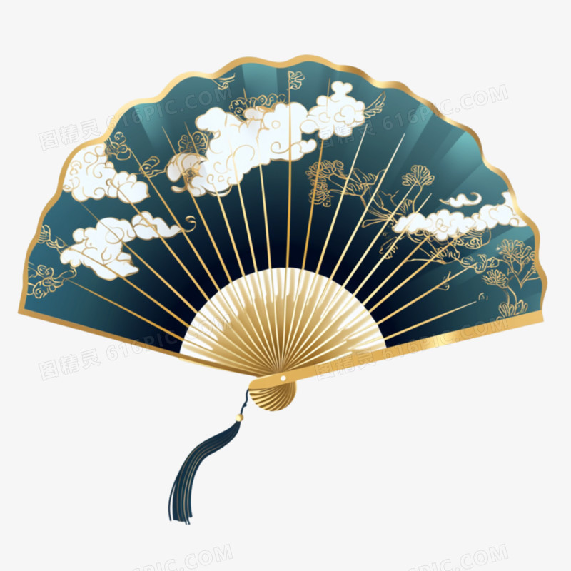 国潮风插画折扇免抠素材