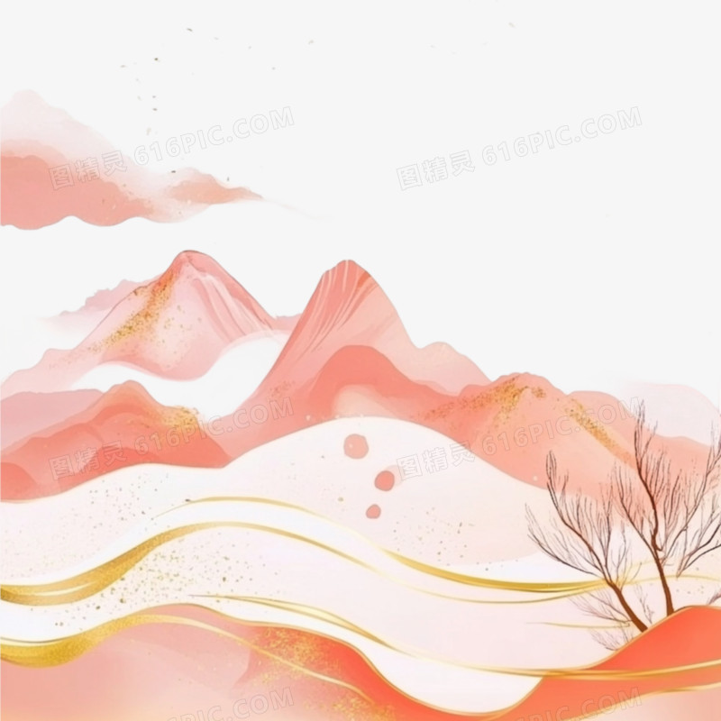 国潮风插画山水免抠素材