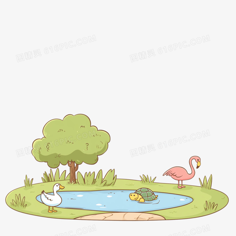 插画湿地公园湿地免抠元素