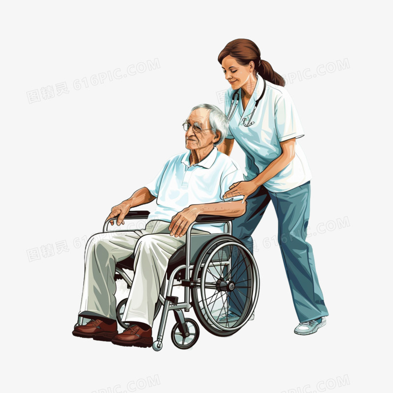 插画医护养老服务免抠元素