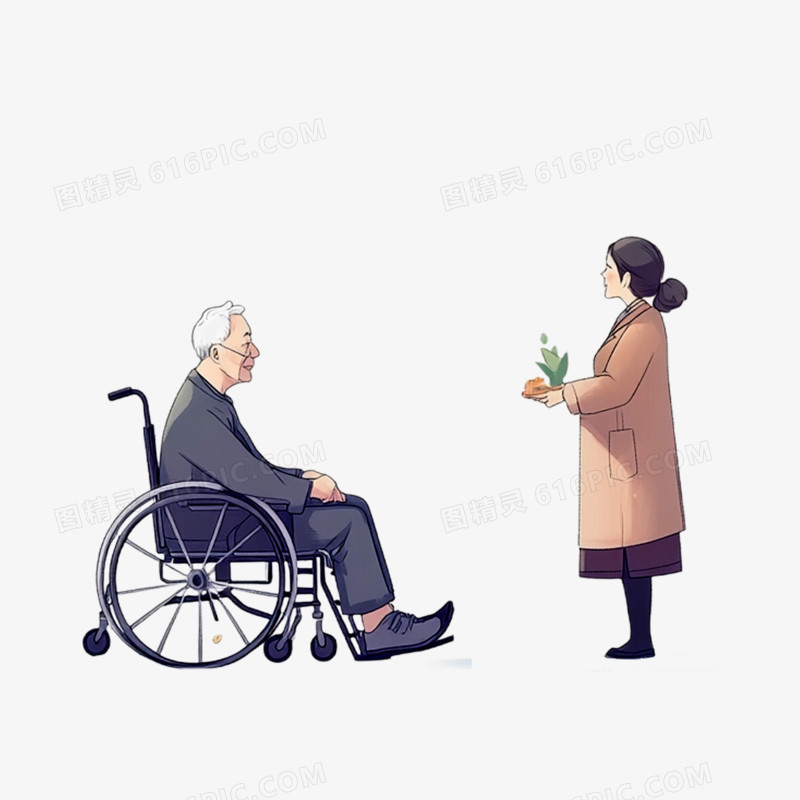 插画医护养老服务免抠元素
