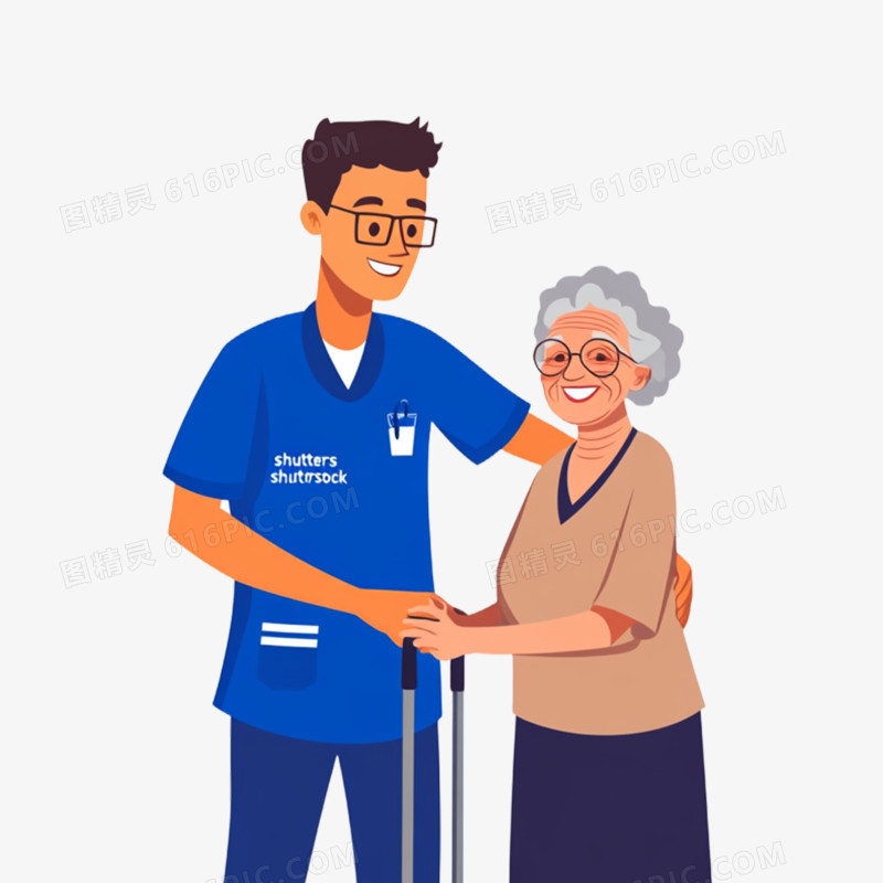 插画医护养老服务免抠元素