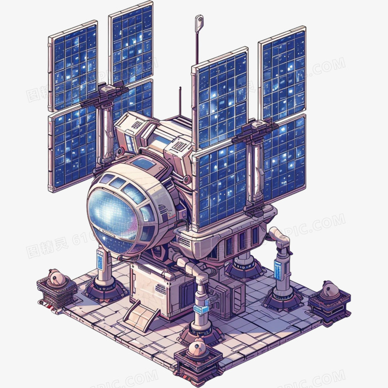 卡通手绘空间站免抠元素