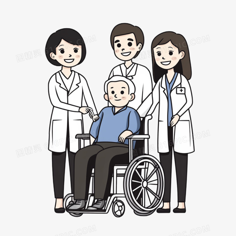 插画医护养老服务免抠元素