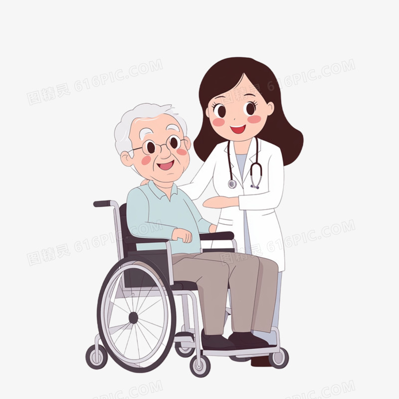 插画医护养老服务免抠元素