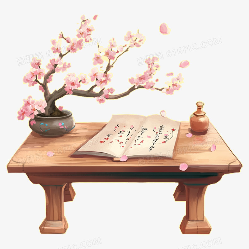 中国风插画国潮桌子免抠元素