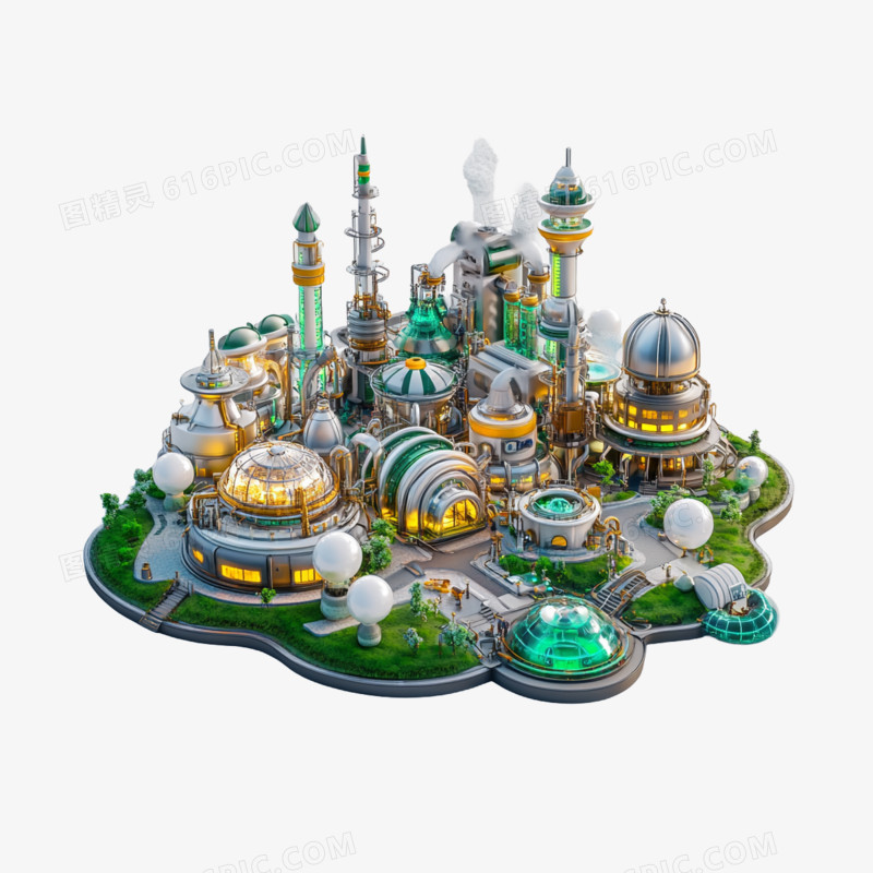 3D插画科技行业科技工厂免抠元素