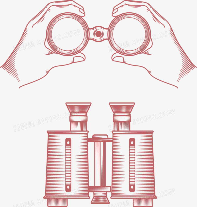 矢量红色线条手绘望远镜