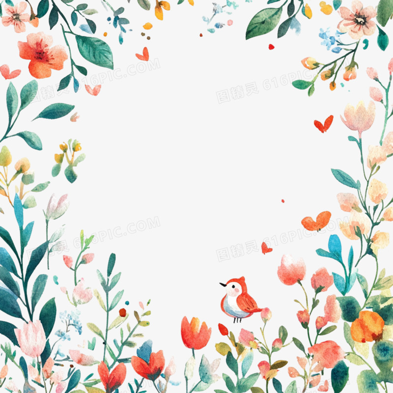 春天植物边框免抠元素