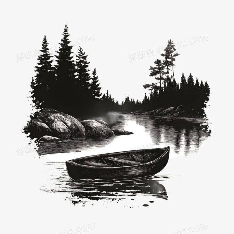 插画自然景湖泊湖免抠元素