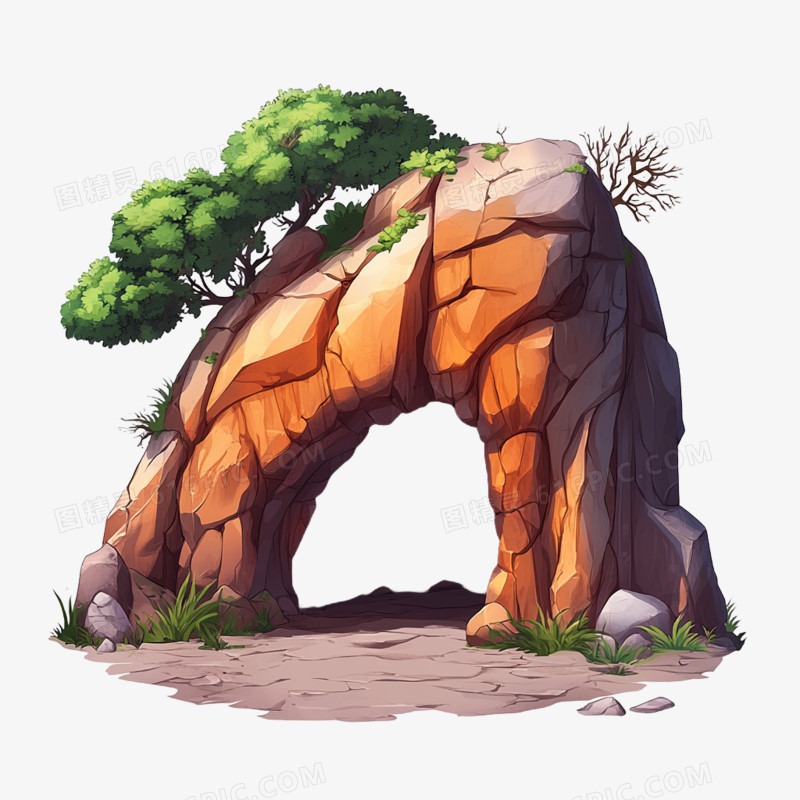 插画自然景岩洞岩石免抠元素