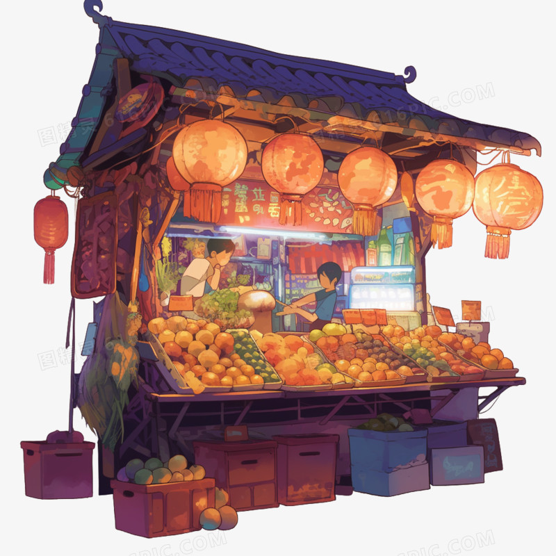 卡通夜市水果摊免抠元素