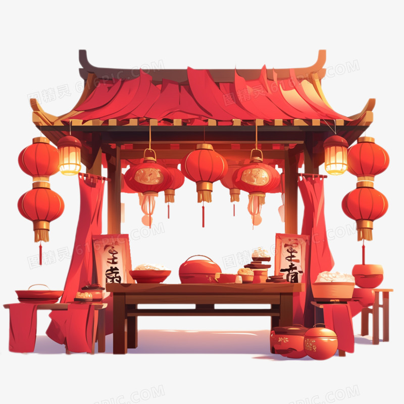 卡通新年集市免抠元素