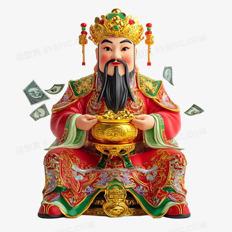 3D立体新年财神爷免抠元素