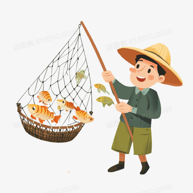 渔业渔民打捞捞鱼免抠元素
