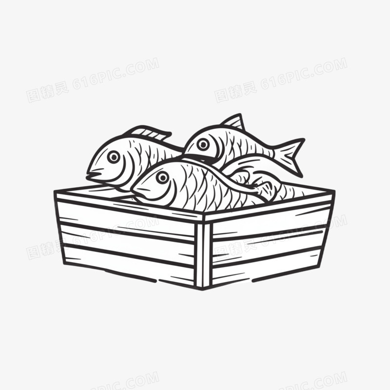 插画渔船打渔水产品免抠元素