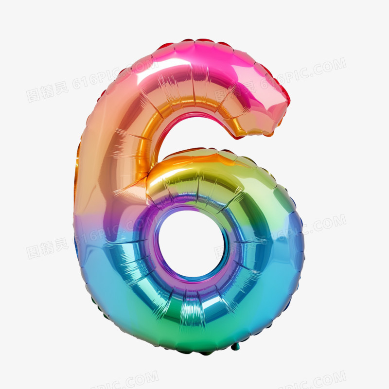 3D插画膨胀风充气数字6免抠元素