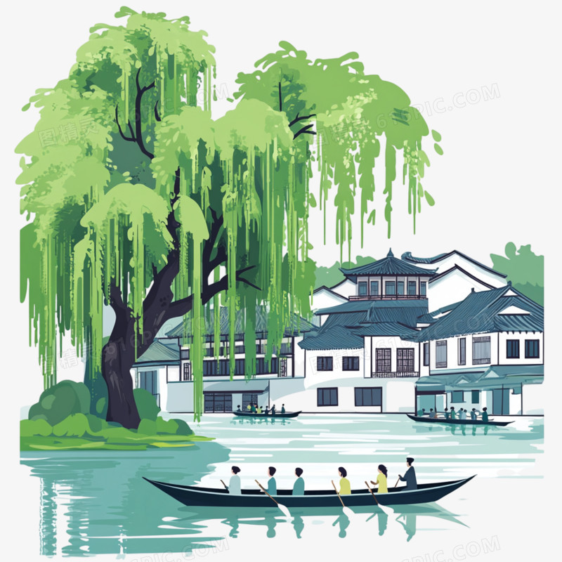 春季活动划船免抠元素
