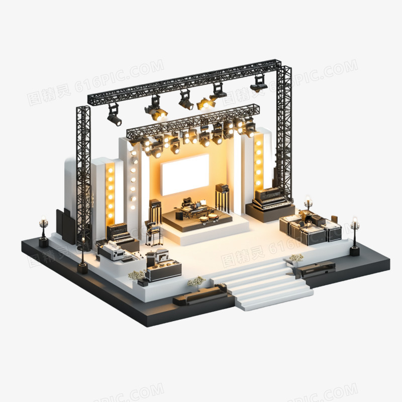 3D插画舞台表演舞台免抠元素