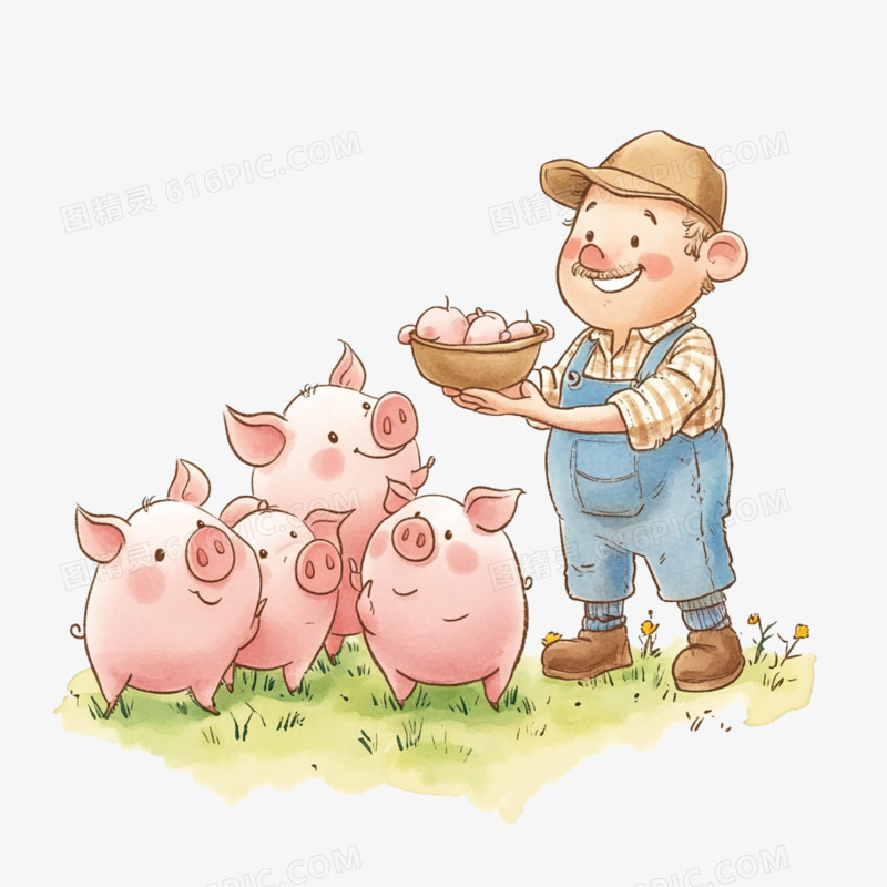 插画畜牧业养猪免抠元素