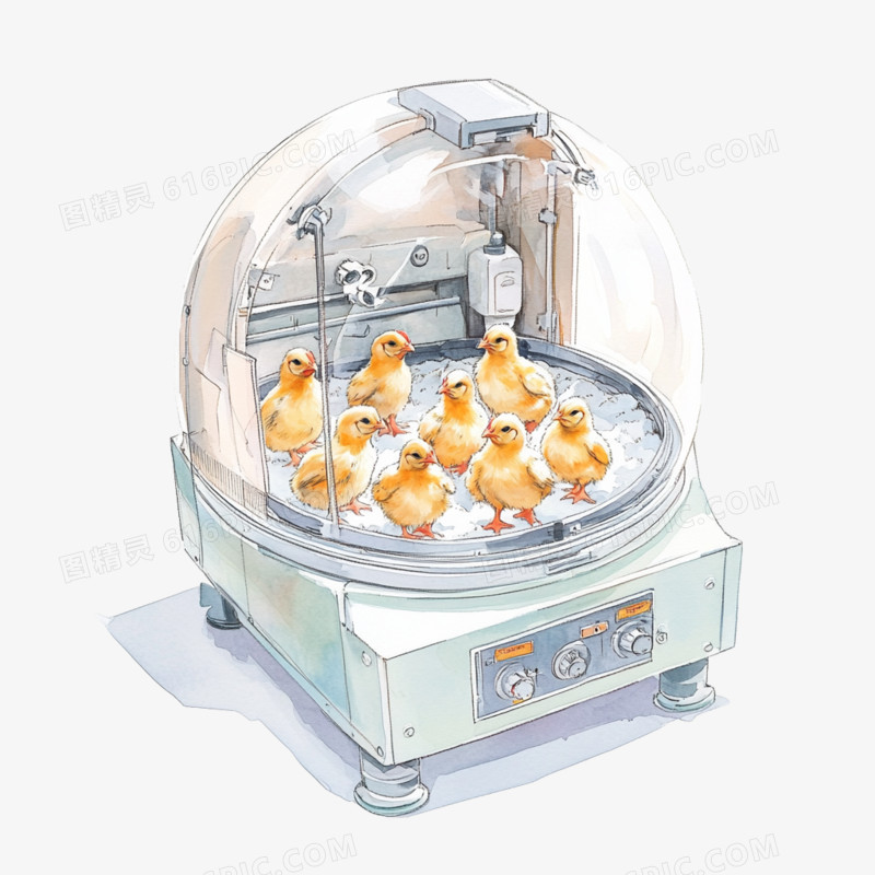 插画畜牧业养鸡小鸡自动孵化器免抠元素
