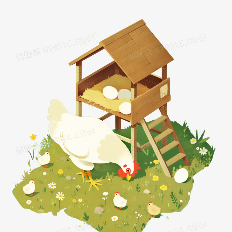 插画畜牧业养鸡鸡笼免抠元素