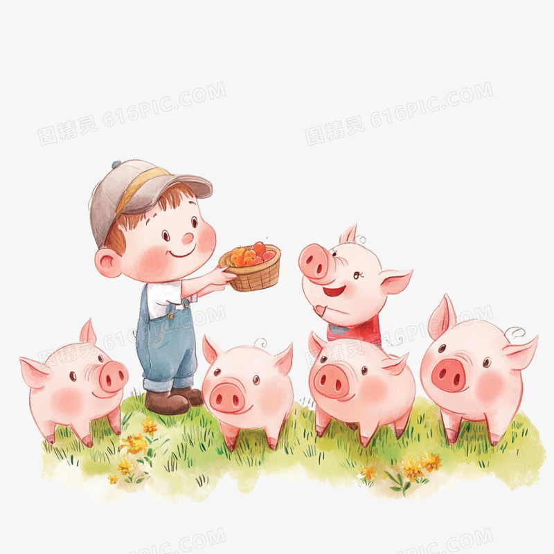 插画畜牧业养猪免抠元素