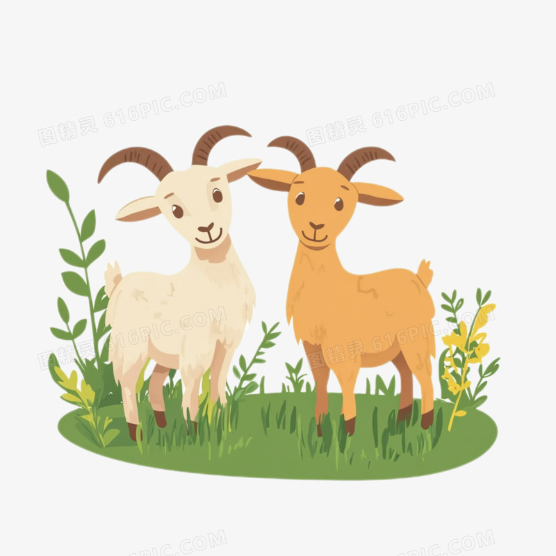 插画两只山羊免抠元素