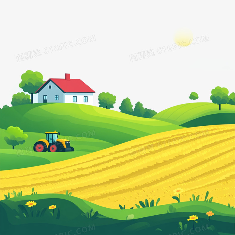 插画风格牧场的免抠元素