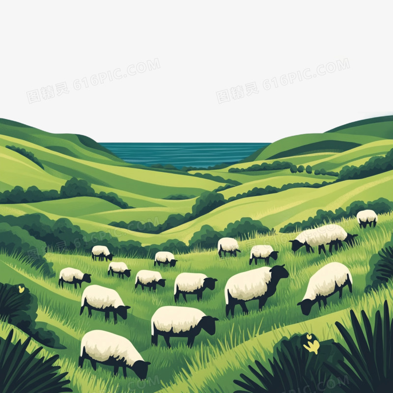 插画风格牧场的免抠元素