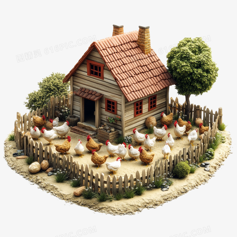 3D卡通鸡圈的免抠元素