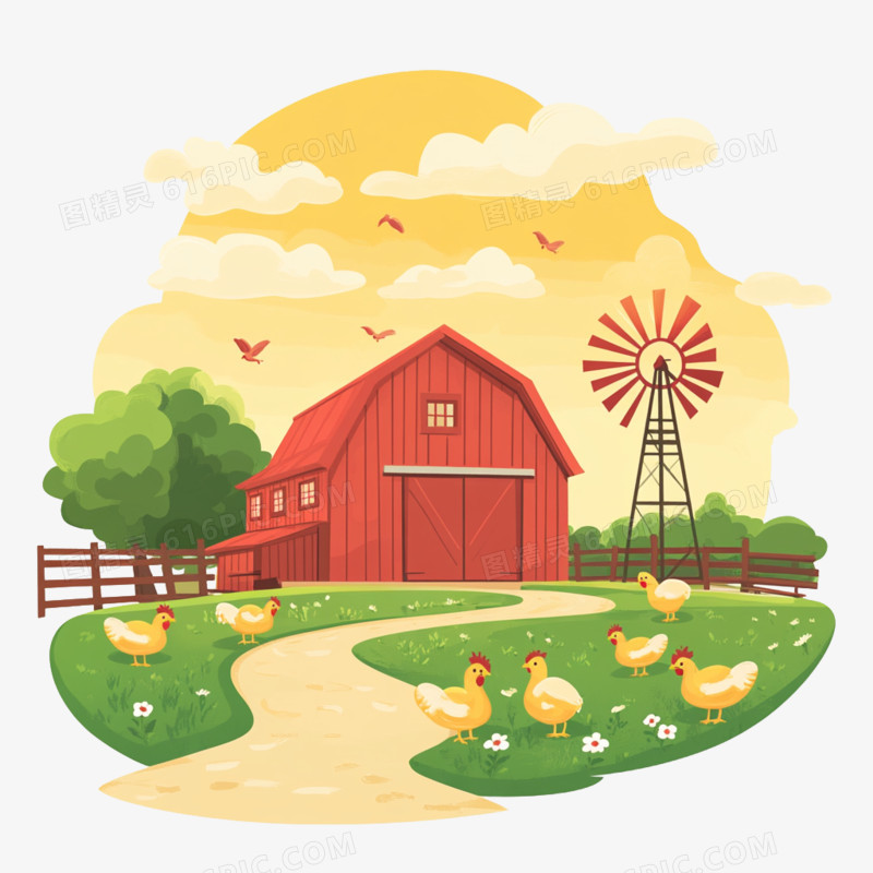 插画风格牧场的免抠元素