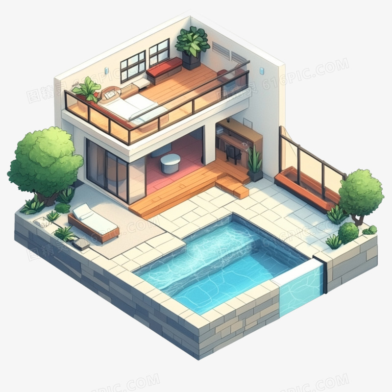 3D风格房屋场景的免抠元素
