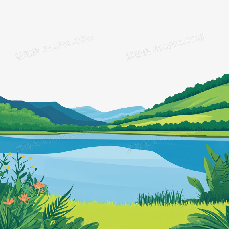 插画春天的湖水免抠元素