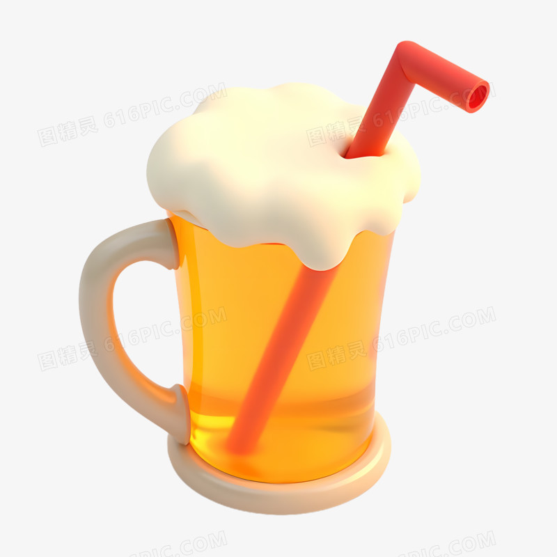 3D饮品上的吸管特写免抠素材