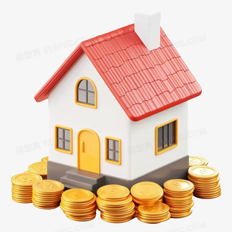 3D金币与房产免抠元素