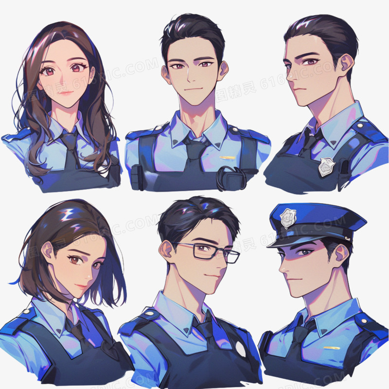 职业人物警察头像免抠元素