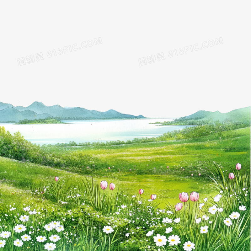插画春天的草地免抠元素