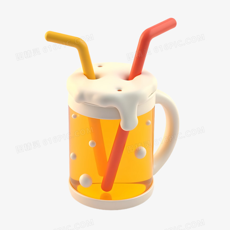 3D饮品上的吸管特写免抠素材