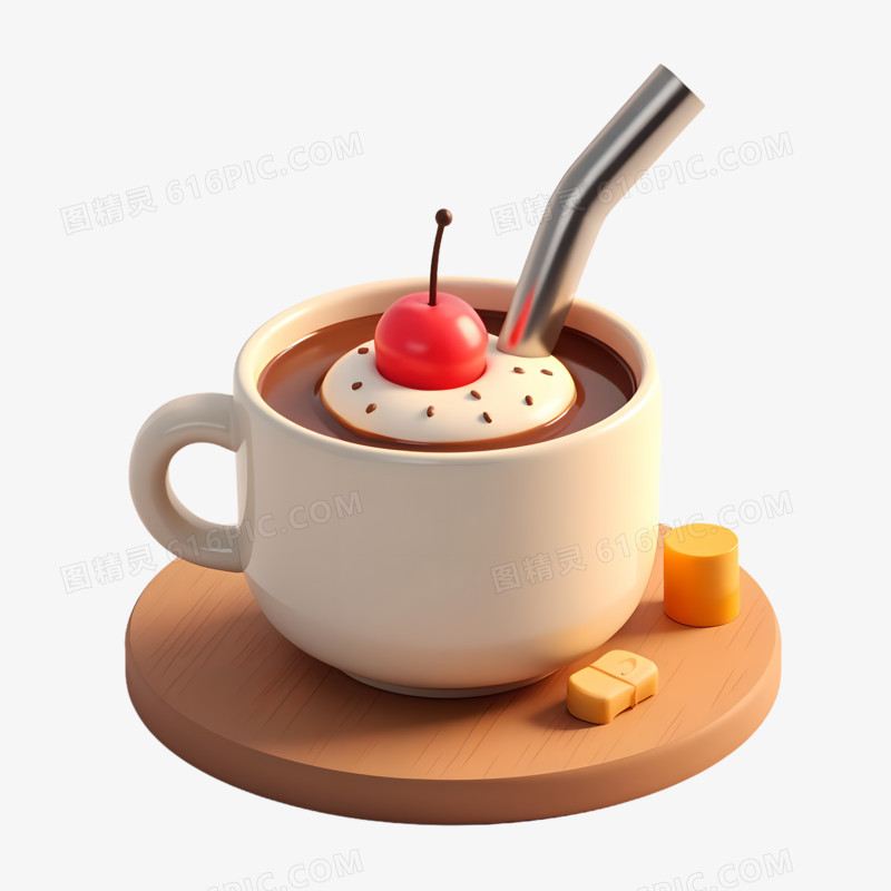 3D饮品上的吸管特写免抠素材