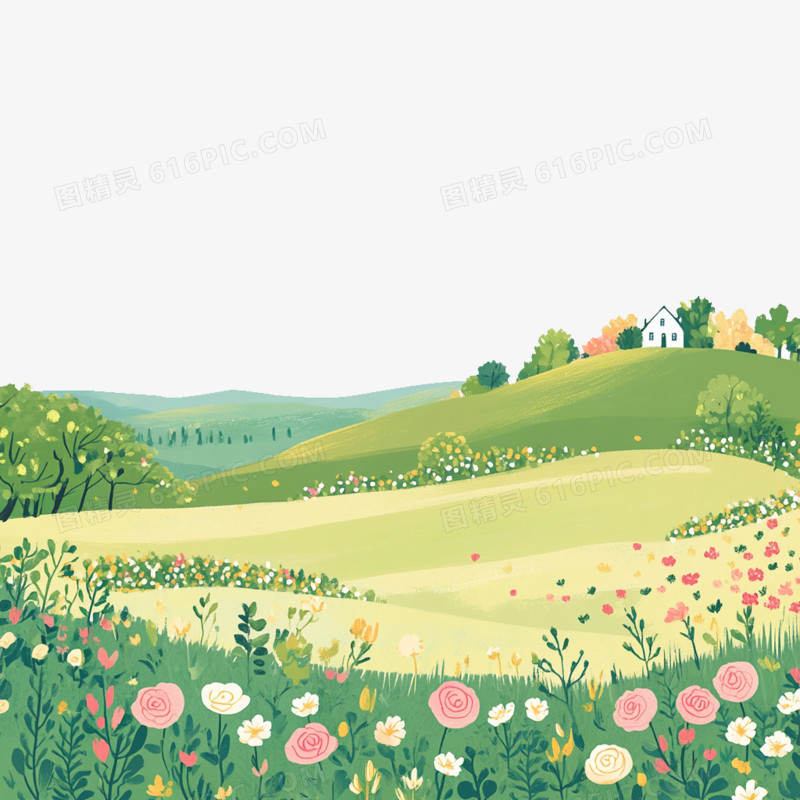 插画春天的草地免抠元素