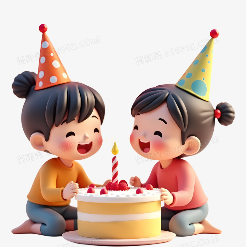 3D孩子们的生日派对抠元素